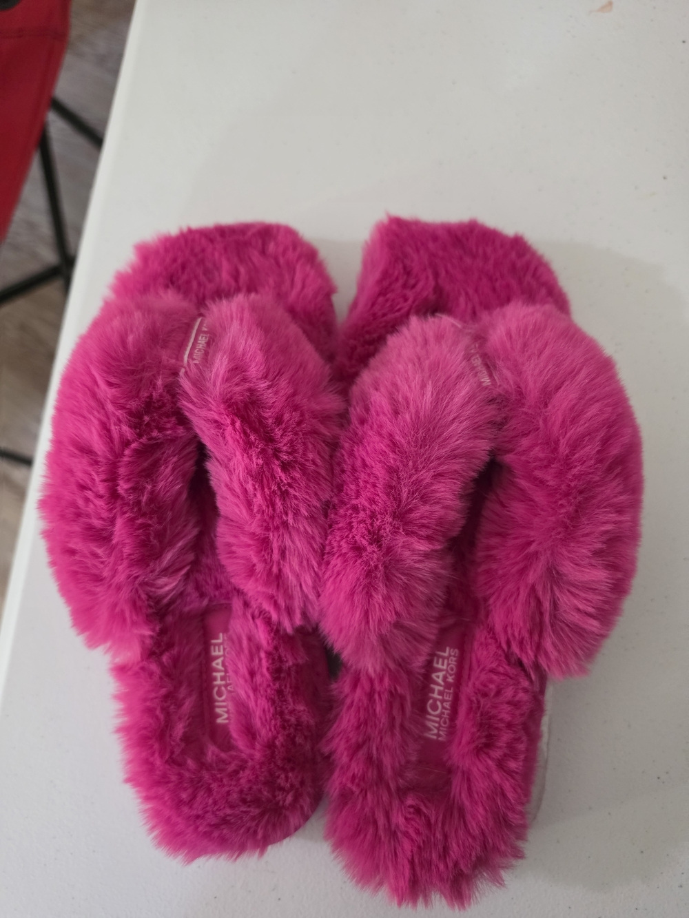 Michael Kors Hot Pink Faux Fur Slide Slippers